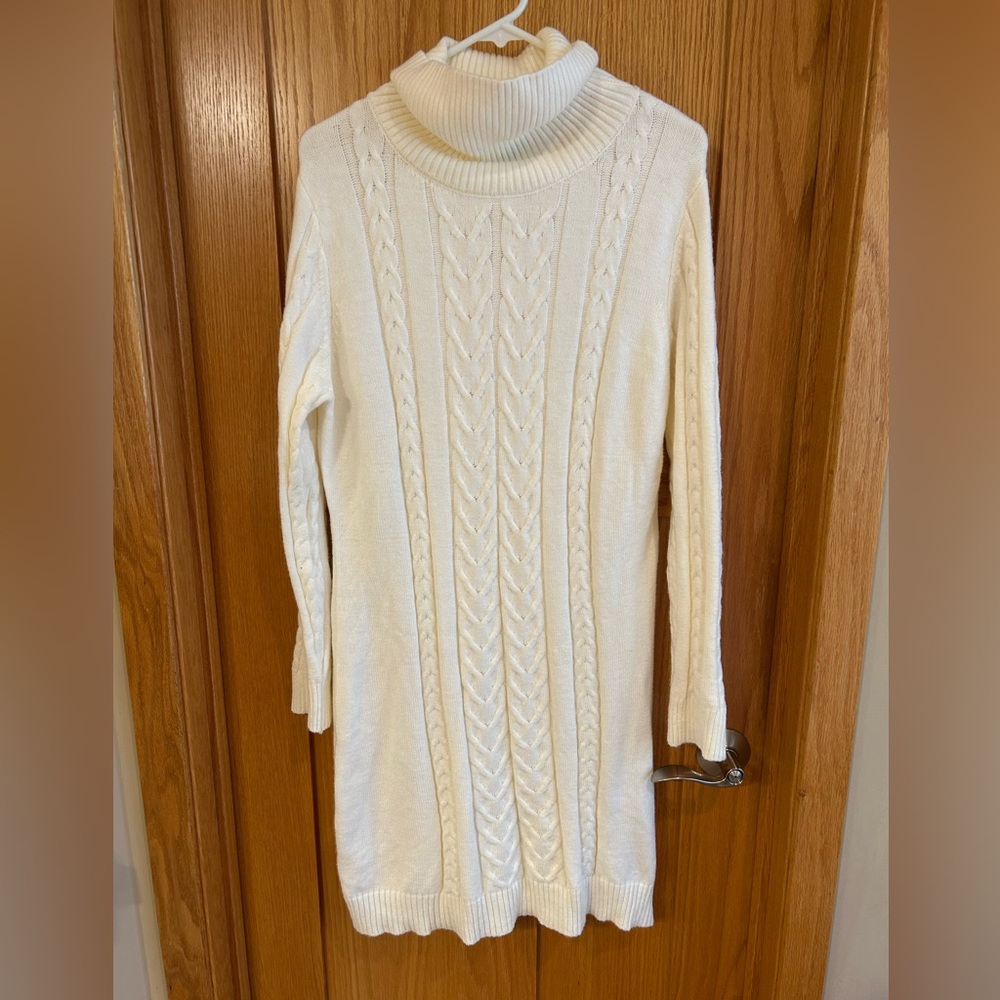 Cream Long Sleeve Sweater Dress